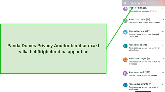 Sk&auml;rmdump som visar Panda Domes Privacy Auditor-funktion