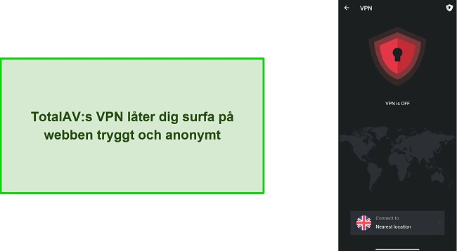 Sk&auml;rmdump av TotalAVs VPN p&aring; Android
