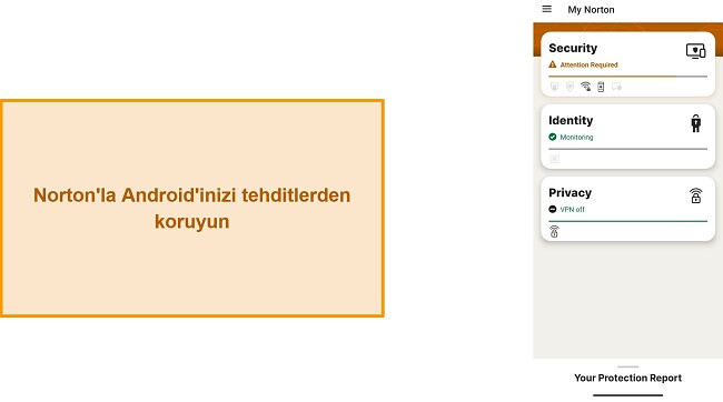 Norton Mobile Security ana men&uuml;s&uuml;n&uuml;n ekran g&ouml;r&uuml;nt&uuml;s&uuml;