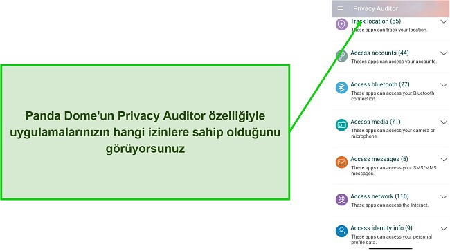 Panda Dome'un Gizlilik Denet&ccedil;isi &ouml;zelliğini g&ouml;steren ekran g&ouml;r&uuml;nt&uuml;s&uuml;