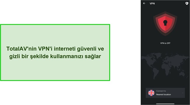 Android'de TotalAV VPN'in ekran g&ouml;r&uuml;nt&uuml;s&uuml;