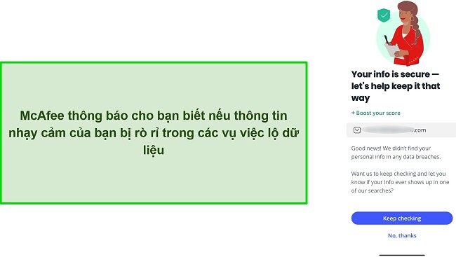 Ảnh chụp m&agrave;n h&igrave;nh tr&igrave;nh kiểm tra vi phạm dữ liệu của McAfee