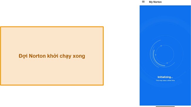 Ảnh chụp m&agrave;n h&igrave;nh khởi tạo Norton Mobile Security lần đầu ti&ecirc;n