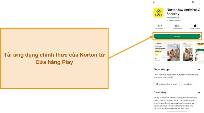 Ảnh chụp m&agrave;n h&igrave;nh ứng dụng ch&iacute;nh thức của Norton trong Cửa h&agrave;ng Google Play