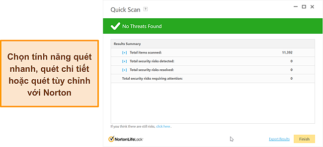 Ảnh chụp m&agrave;n h&igrave;nh c&aacute;c t&ugrave;y chọn qu&eacute;t chống phần mềm độc hại của Norton.