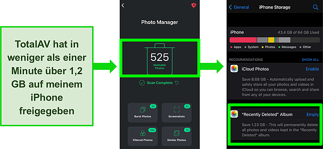 Screenshot von TotalAV Mobile Security f&uuml;r iOS und der Foto-Manager-Funktion.