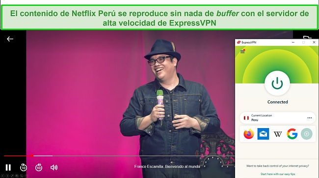 El contenido de Netflix Per&uacute; se reproduce sin nada de buffer con el servidor de alta velocidad de ExpressVPN