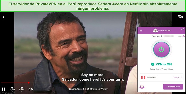 El servidor de PrivateVPN en el Per&uacute; reproduce Se&ntilde;ora Acero en Netflix sin absolutamente ning&uacute;n problema.