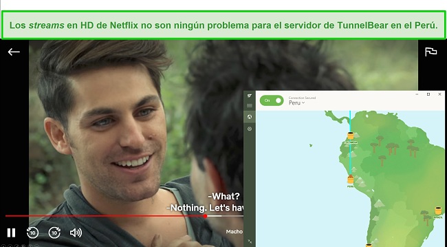Los streams en HD de Netflix no son ning&uacute;n problema para el servidor de TunnelBear en el Per&uacute;.