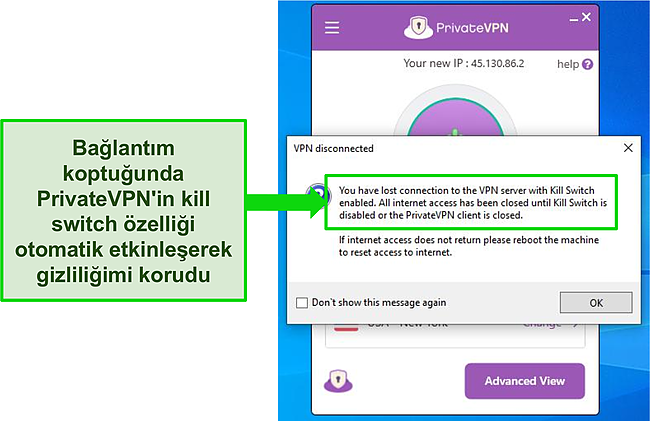 &Ouml;zel VPN internet kapatma anahtarı iletişim kutusunun ekran g&ouml;r&uuml;nt&uuml;s&uuml;.