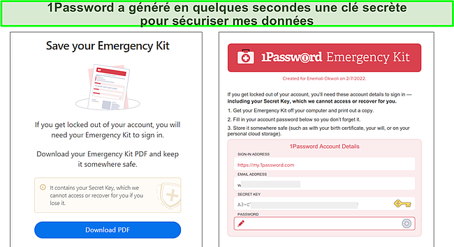 Kit d'urgence 1Password.