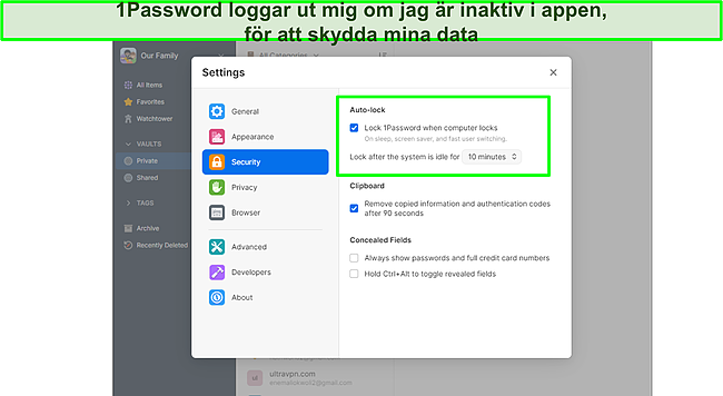 1Password l&aring;ser dig ute om inaktiv.