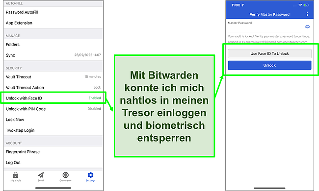 Screenshot von Face ID Unlock auf dem iPhone.