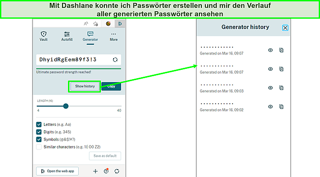 Screenshot der Generierung von Passw&ouml;rtern mit Dashlane.
