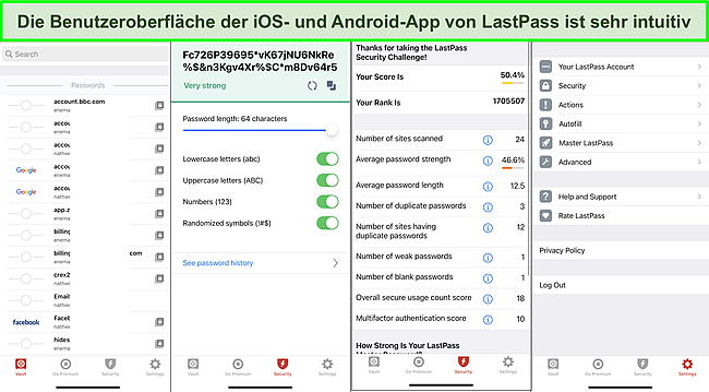Screenshot der Benutzeroberfl&auml;che der LastPass-iOS-App.