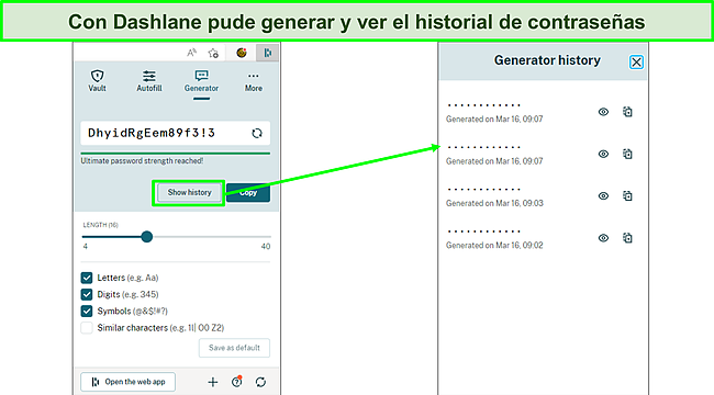 Captura de pantalla de Generaci&oacute;n de contrase&ntilde;as con Dashlane.
