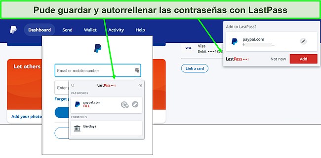 Captura de pantalla de la funci&oacute;n de autocompletar de LastPass.