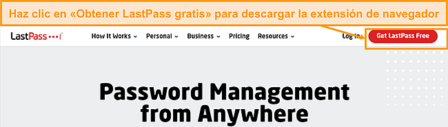 Captura de pantalla del enlace de descarga de LastPass.