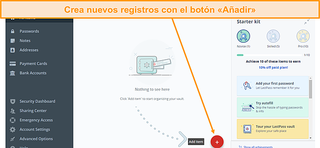 Captura de pantalla de la nueva interfaz de b&oacute;veda de LastPass.