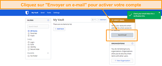 Capture d'&eacute;cran de la plateforme Web Bitwarden.