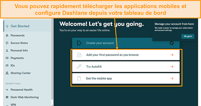 Capture d'&eacute;cran de la page d'int&eacute;gration de Dashlane.