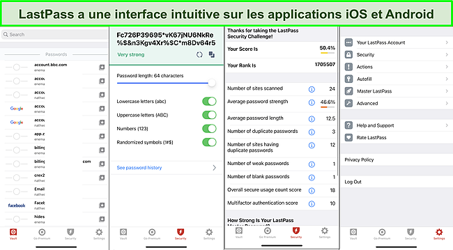 Capture d'&eacute;cran de l'interface de l'application iOS LastPass.