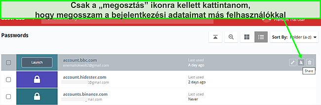 K&eacute;pernyők&eacute;p a LastPass jelsz&oacute;megoszt&aacute;sr&oacute;l.