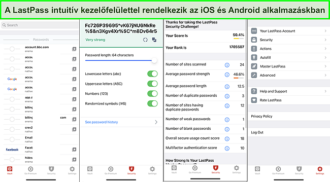 K&eacute;pernyők&eacute;p a LastPass iOS alkalmaz&aacute;s fel&uuml;let&eacute;ről.