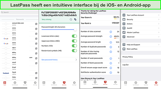 Screenshot van de LastPass iOS-app-interface.