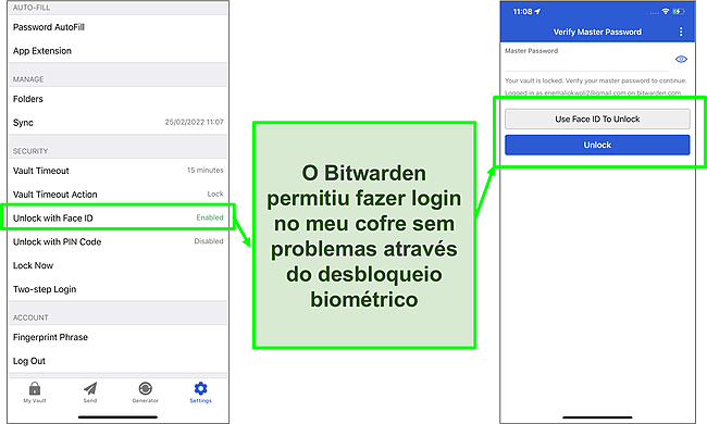 Captura de tela do desbloqueio do Face ID no iPhone.