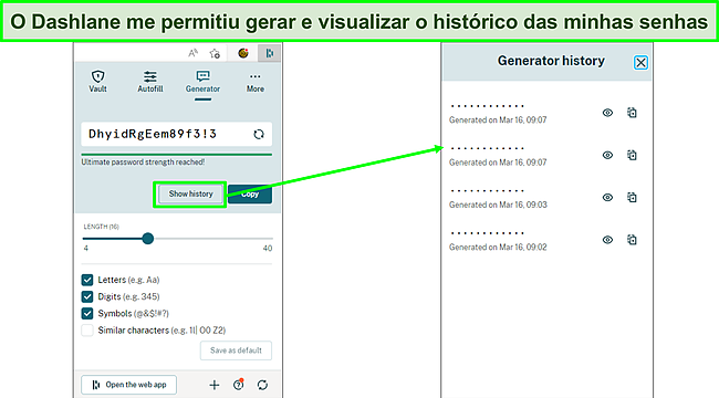 Captura de tela da gera&ccedil;&atilde;o de senhas com o Dashlane.