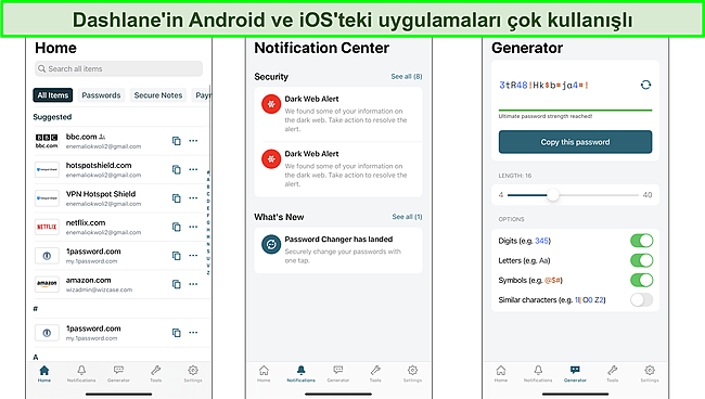 Dashlane mobil uygulama aray&uuml;z&uuml;n&uuml;n ekran g&ouml;r&uuml;nt&uuml;s&uuml;.