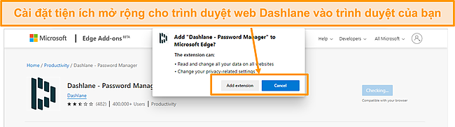 Ảnh chụp m&agrave;n h&igrave;nh C&agrave;i đặt tiện &iacute;ch mở rộng tr&igrave;nh duyệt Dashlane.