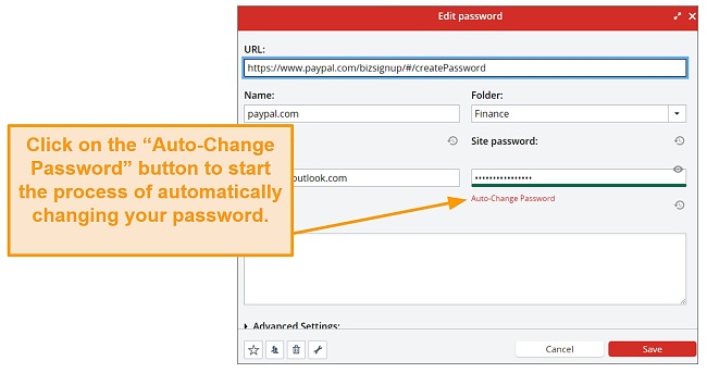 LastPass auto-change password button