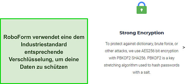Screenshot der Verschl&uuml;sselung von RoboForm.