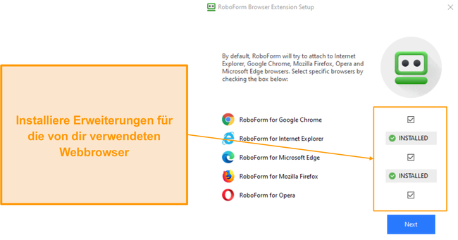 Screenshot der Installation der Browsererweiterung von RoboForm.