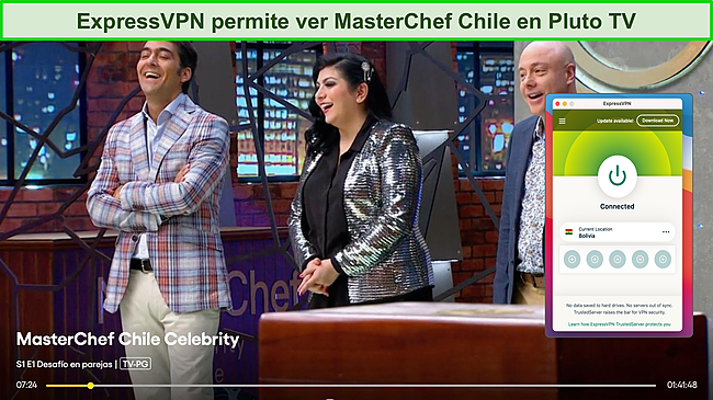 Captura de pantalla de ExpressVPN desbloqueando Pluto TV.