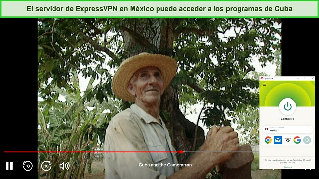 Captura de pantalla de Cuba y el camar&oacute;grafo jugando mientras ExpressVPN est&aacute; conectado a un servidor en M&eacute;xico