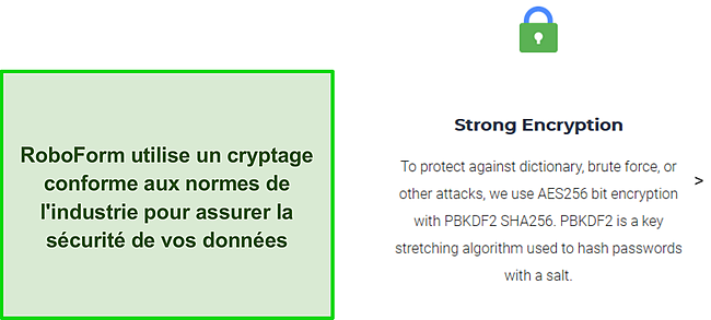 Capture d'&eacute;cran du cryptage de RoboForm.