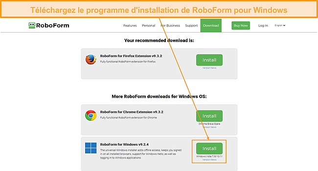Capture d'&eacute;cran du t&eacute;l&eacute;chargement de l'application Windows de RoboForm.