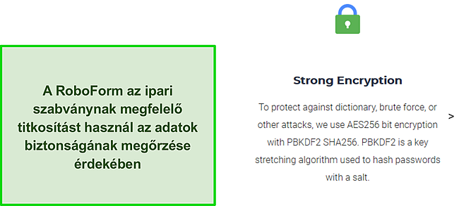 K&eacute;pernyők&eacute;p a RoboForm titkos&iacute;t&aacute;s&aacute;r&oacute;l.