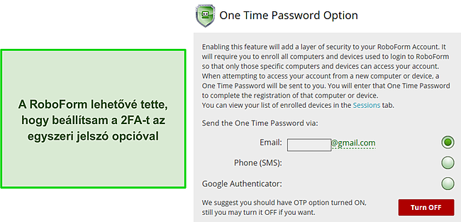 K&eacute;pernyők&eacute;p a RoboForm 2FA funkci&oacute;j&aacute;r&oacute;l.