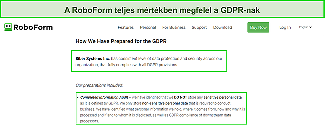 K&eacute;pernyők&eacute;p a RoboForm GDPR-megfelelős&eacute;g&eacute;ről.