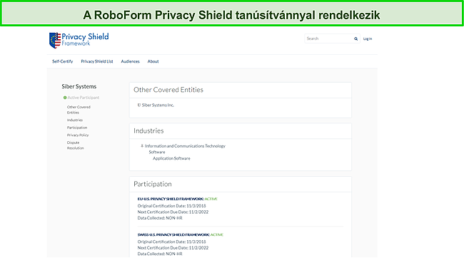 K&eacute;pernyők&eacute;p a RoboForm Privacy Shield tan&uacute;s&iacute;tv&aacute;ny&aacute;r&oacute;l.