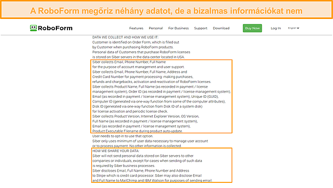 K&eacute;pernyők&eacute;p a RoboForm &aacute;ltal t&aacute;rolt adatokr&oacute;l.