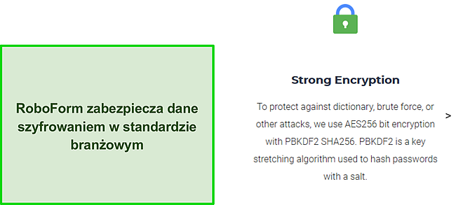 Zrzut ekranu z szyfrowaniem RoboForm.