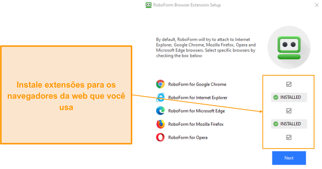 Captura de tela da instala&ccedil;&atilde;o da extens&atilde;o do navegador do RoboForm.