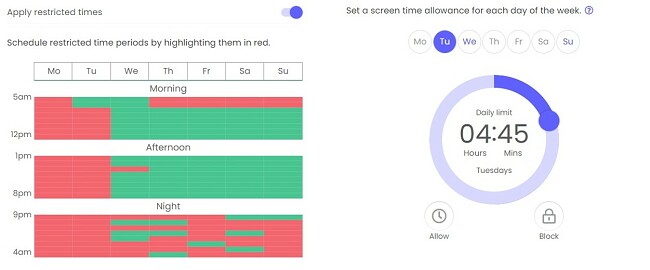 תכונות זמן מסך של Qustodio