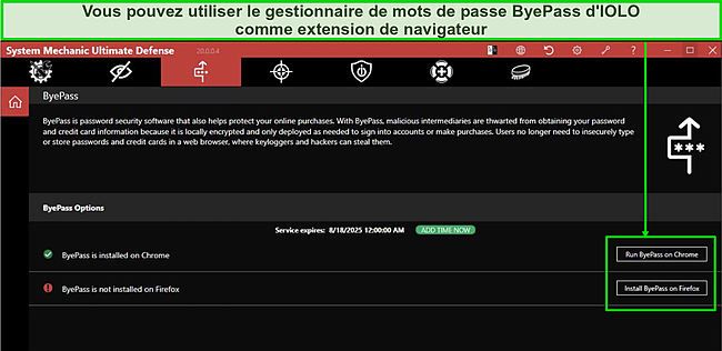 Capture d'&eacute;cran de l'extension de navigateur du gestionnaire de mots de passe ByePass d'Iolo.