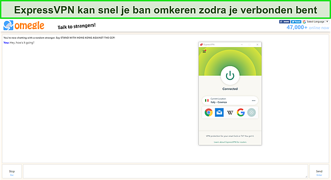 ExpressVPN deblokkeert Omegle terwijl deze is verbonden met een Italiaanse server.